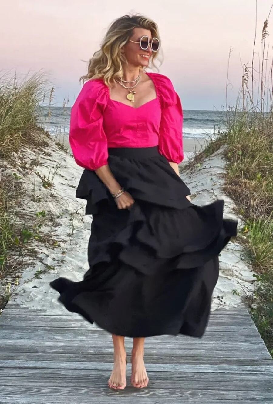 BURU NWT Balloon Sleeve Bustier Shirt Pink Sz XS Lightweight Blouse Cotton Blend